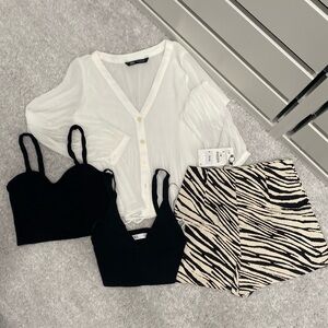 ZARA bundle zebra skirt, blouse, bralette size S/XS